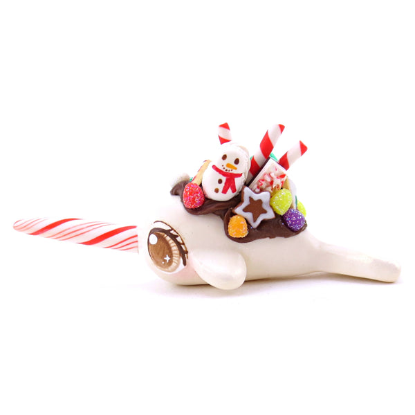White Chocolate Christmas Dessert Narwhal Figurine - Polymer Clay Christmas Animals