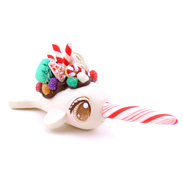 White Chocolate Christmas Dessert Narwhal Figurine - Polymer Clay Christmas Animals
