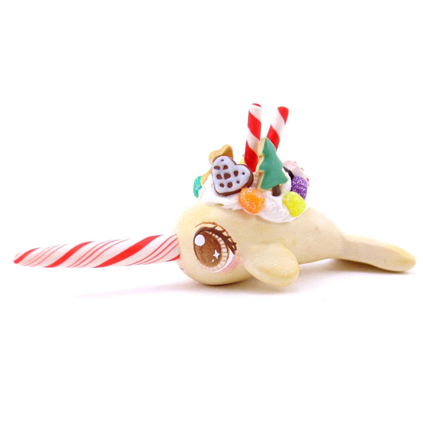 Sugar Cookie Christmas Dessert Narwhal Figurine - Polymer Clay Christmas Animals