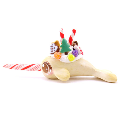 Sugar Cookie Christmas Dessert Narwhal Figurine - Polymer Clay Christmas Animals