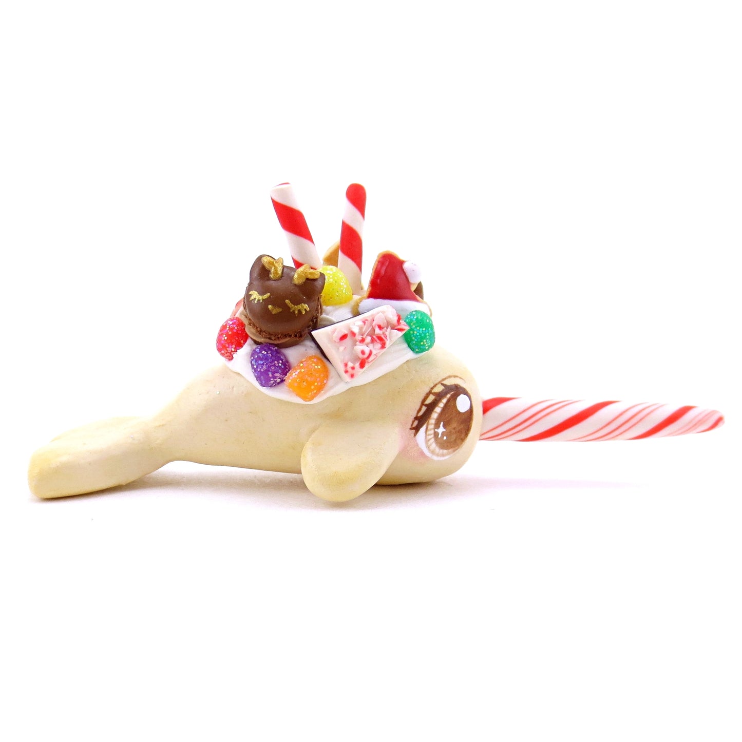 Sugar Cookie Christmas Dessert Narwhal Figurine - Polymer Clay Christmas Animals