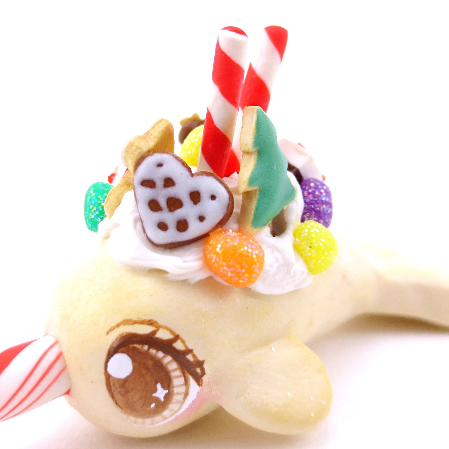 Sugar Cookie Christmas Dessert Narwhal Figurine - Polymer Clay Christmas Animals