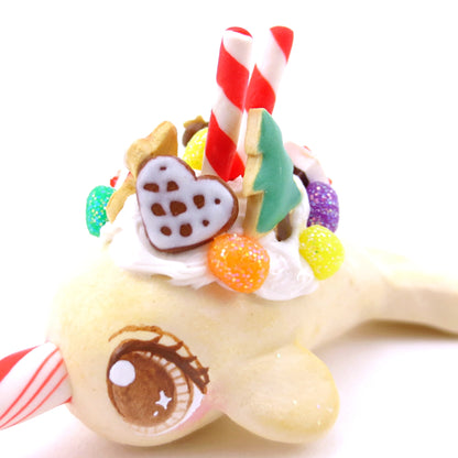 Sugar Cookie Christmas Dessert Narwhal Figurine - Polymer Clay Christmas Animals