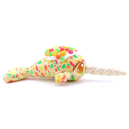 Fruitcake Narwhal Figurine - Polymer Clay Christmas Animals