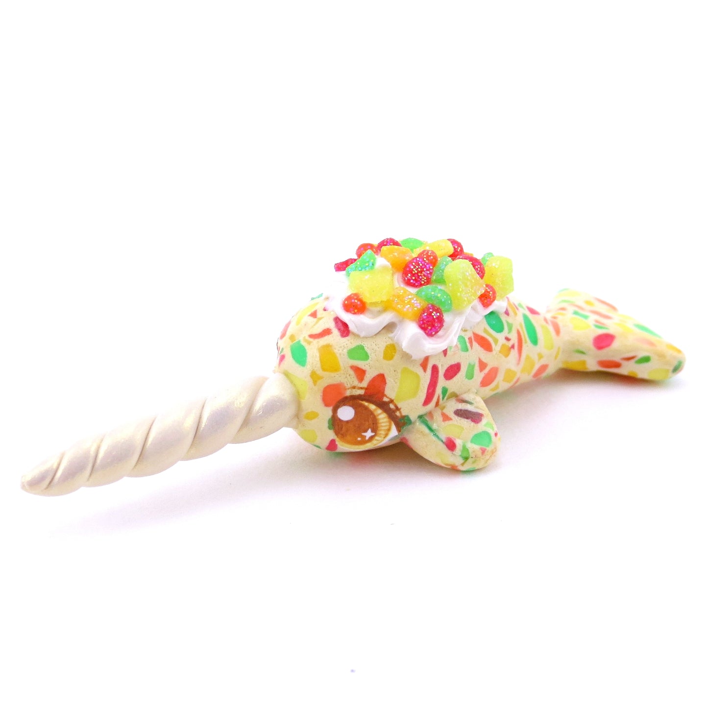 Fruitcake Narwhal Figurine - Polymer Clay Christmas Animals