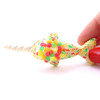 Fruitcake Narwhal Figurine - Polymer Clay Christmas Animals