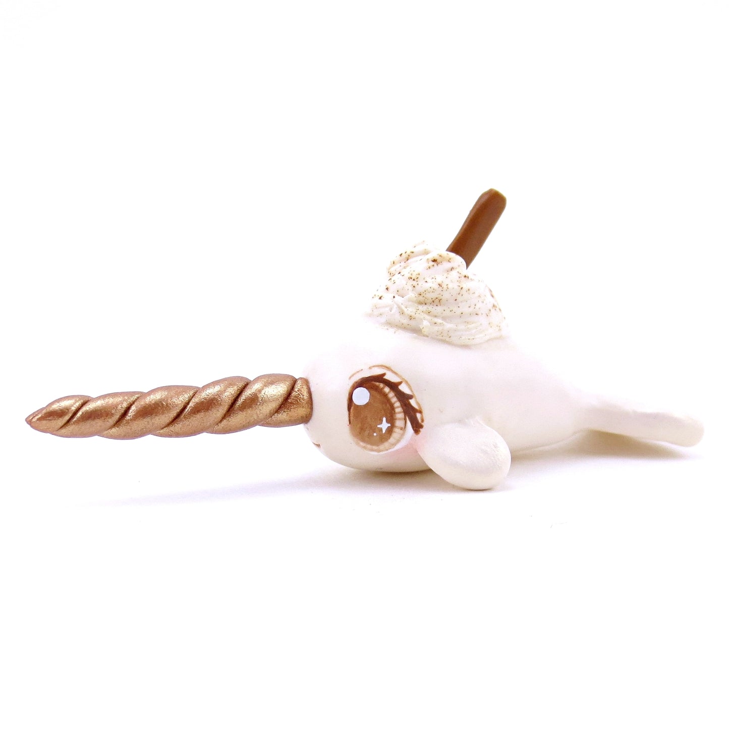 Eggnog Narwhal Figurine - Polymer Clay Christmas Animals