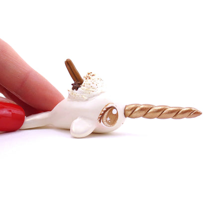 Eggnog Narwhal Figurine - Polymer Clay Christmas Animals