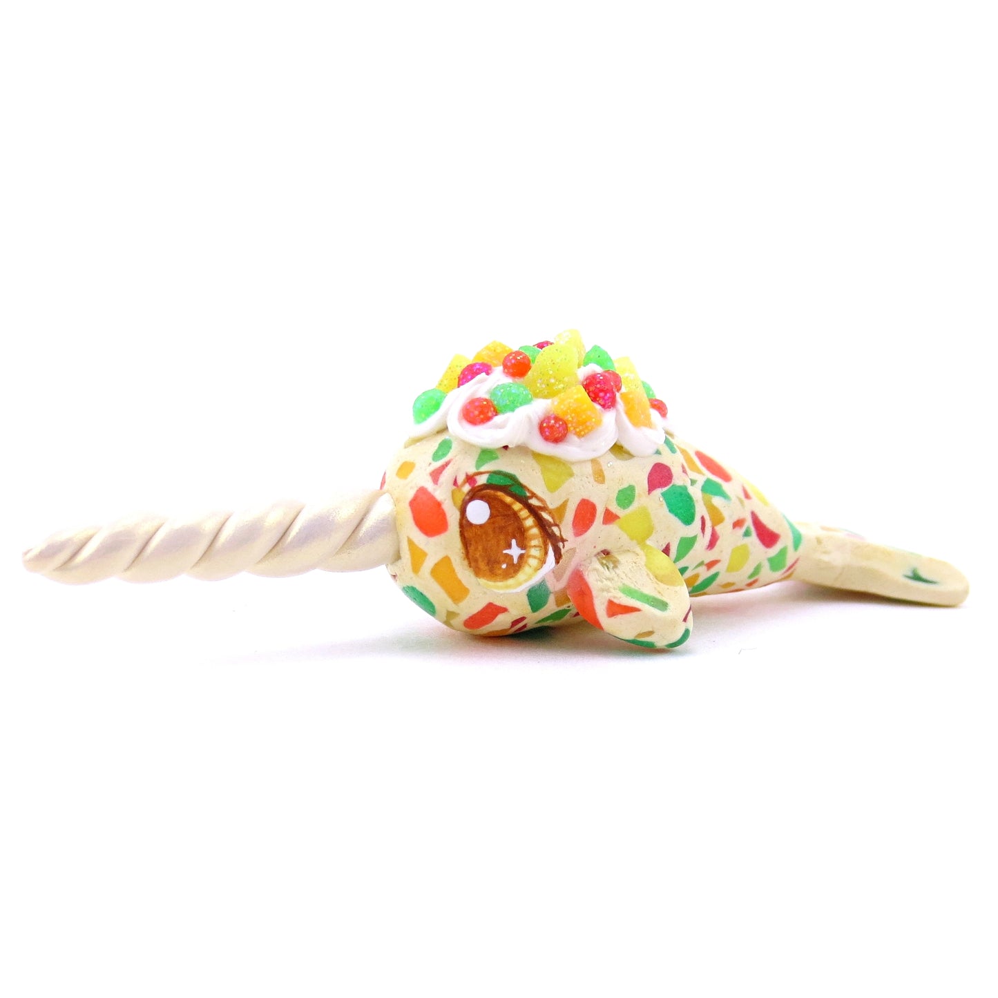 Fruitcake Narwhal Figurine - Polymer Clay Christmas Animals