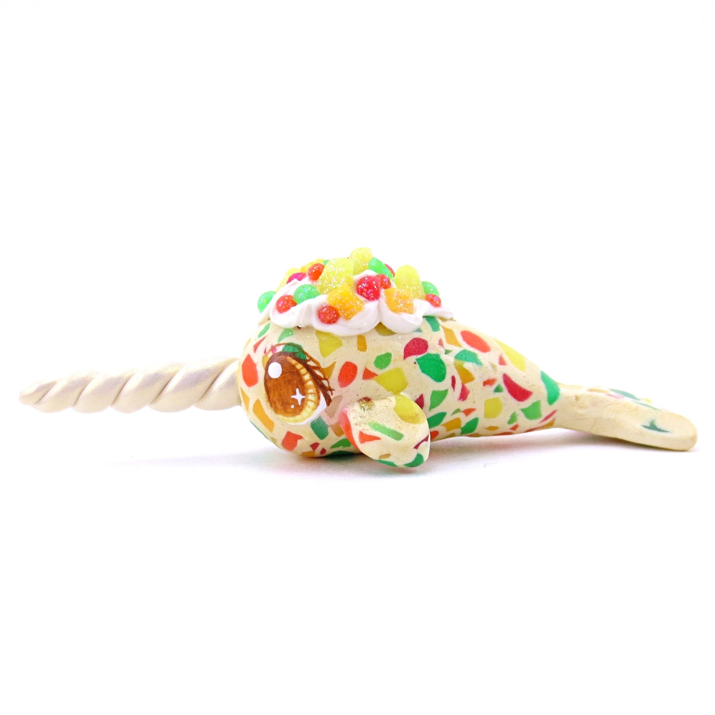 Fruitcake Narwhal Figurine - Polymer Clay Christmas Animals