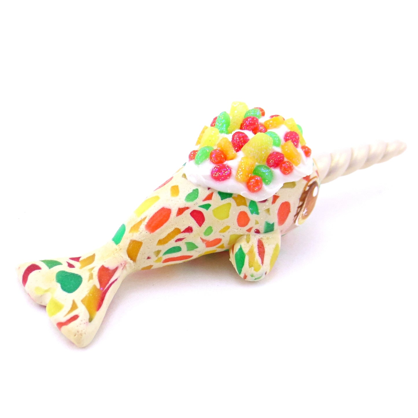 Fruitcake Narwhal Figurine - Polymer Clay Christmas Animals