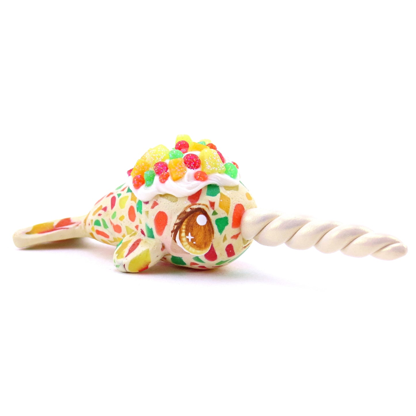 Fruitcake Narwhal Figurine - Polymer Clay Christmas Animals