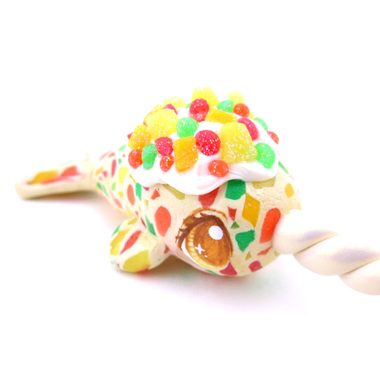 Fruitcake Narwhal Figurine - Polymer Clay Christmas Animals