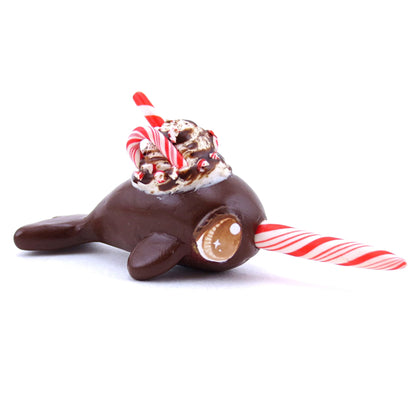 Peppermint Mocha Narwhal Figurine - Polymer Clay Christmas Animals