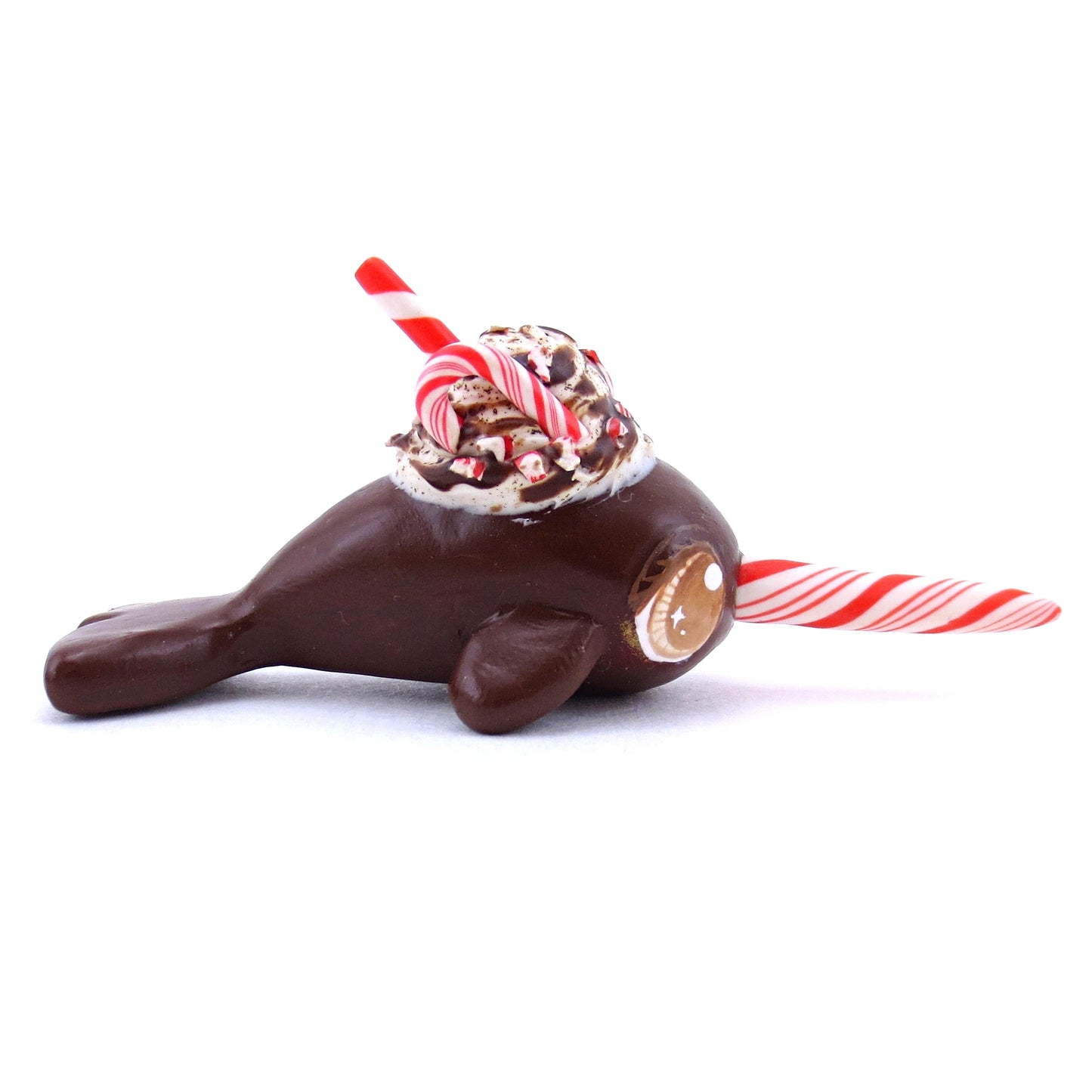 Peppermint Mocha Narwhal Figurine - Polymer Clay Christmas Animals