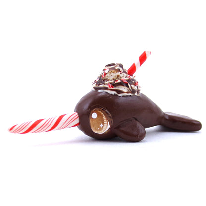 Peppermint Mocha Narwhal Figurine - Polymer Clay Christmas Animals