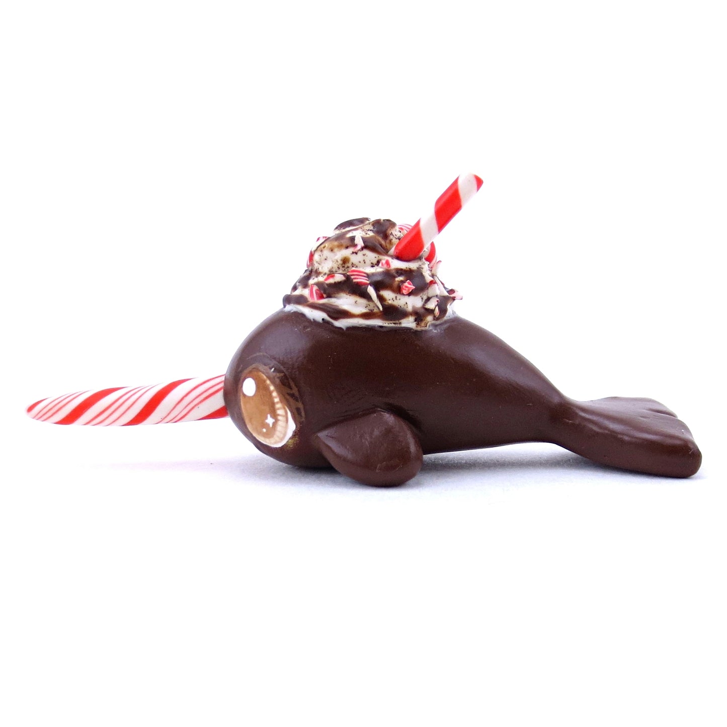 Peppermint Mocha Narwhal Figurine - Polymer Clay Christmas Animals