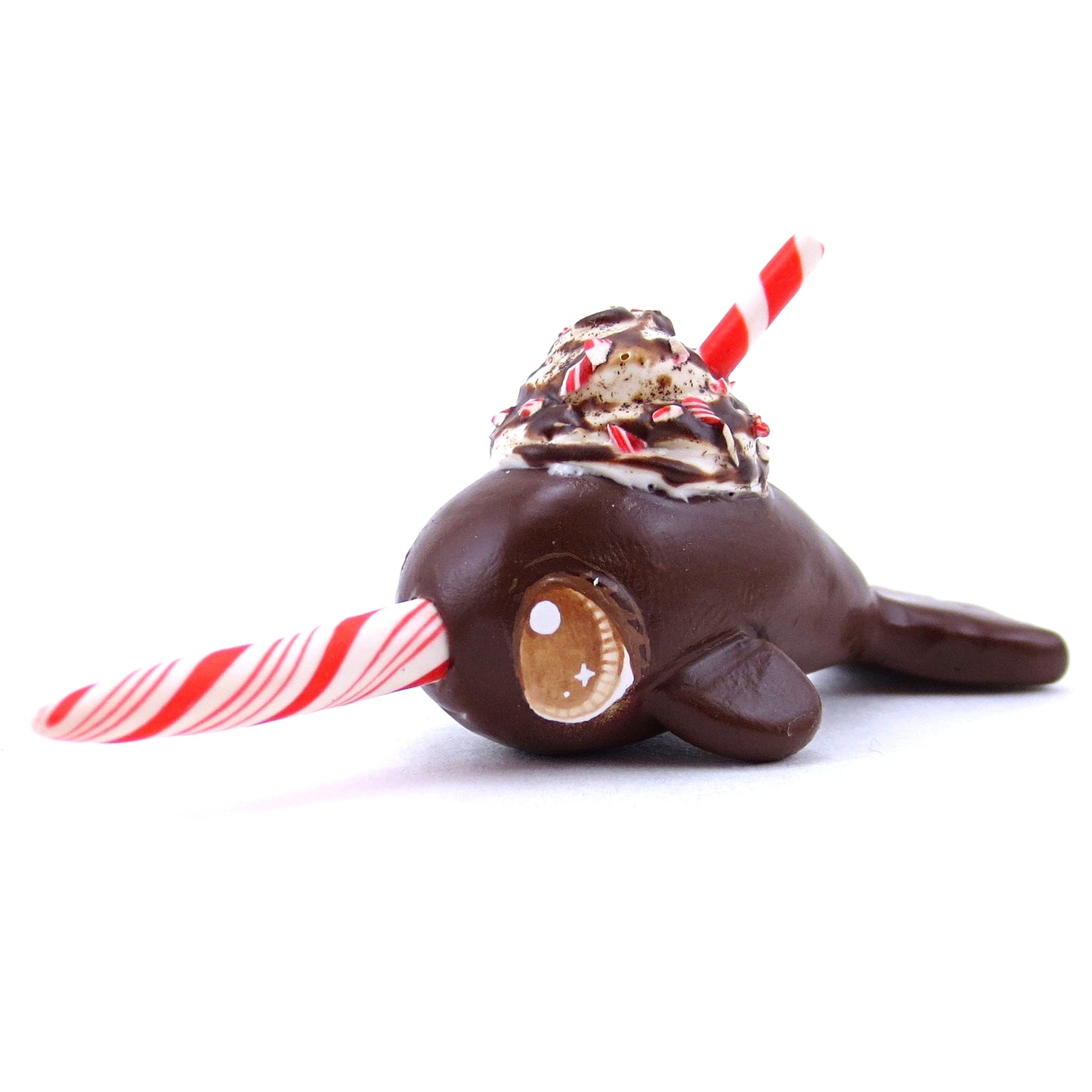 Peppermint Mocha Narwhal Figurine - Polymer Clay Christmas Animals