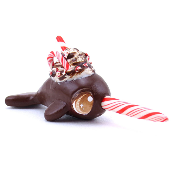 Peppermint Mocha Narwhal Figurine - Polymer Clay Christmas Animals