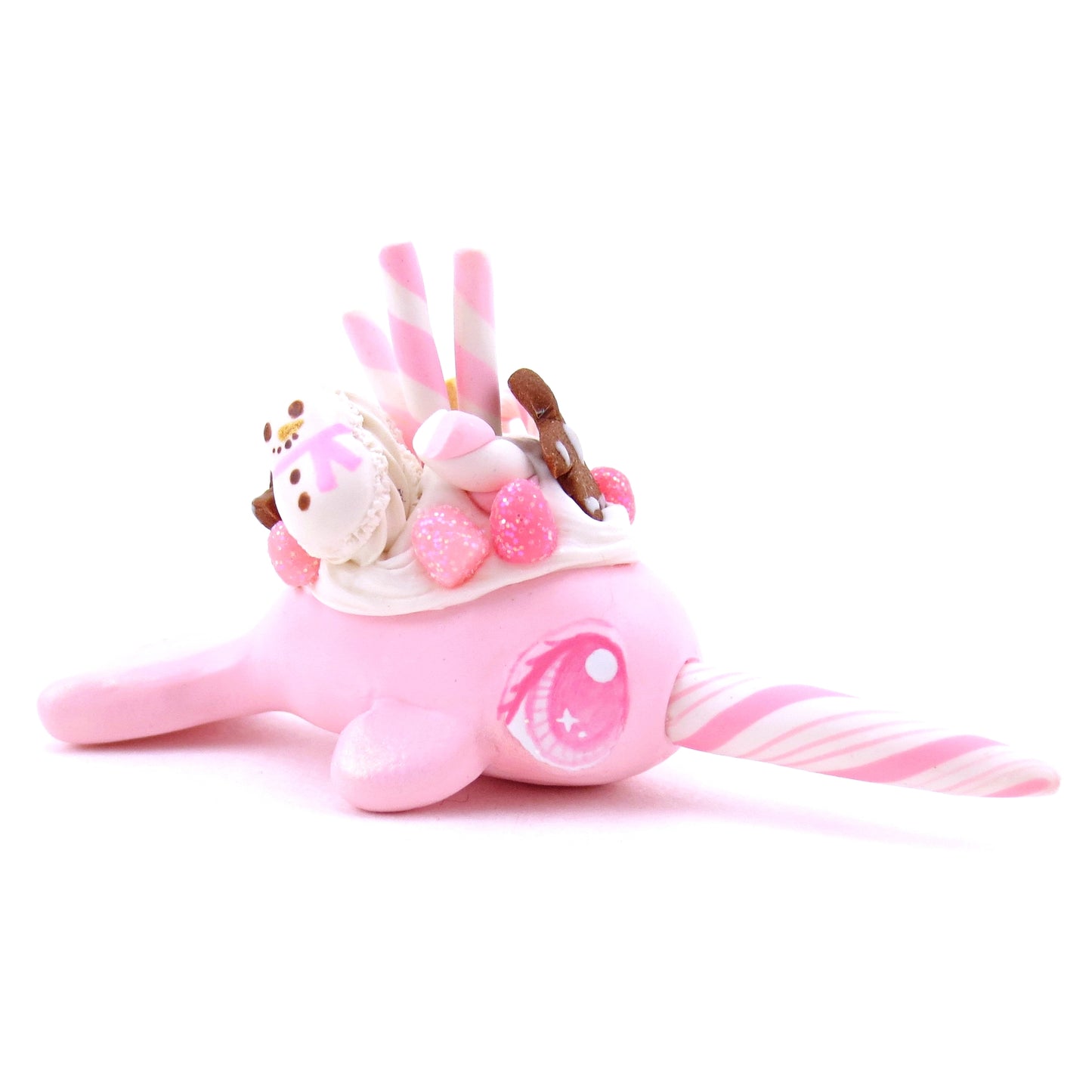 Pink Christmas Dessert Narwhal Figurine - Polymer Clay Christmas Animals