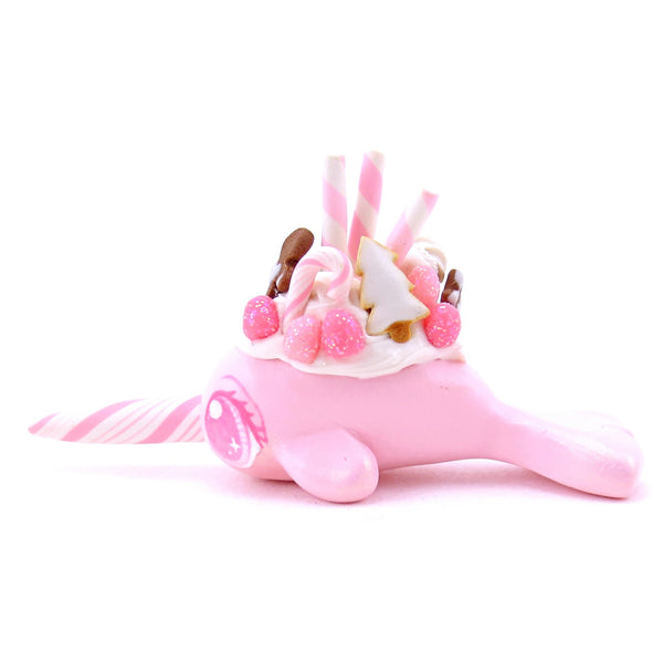 Pink Christmas Dessert Narwhal Figurine - Polymer Clay Christmas Animals