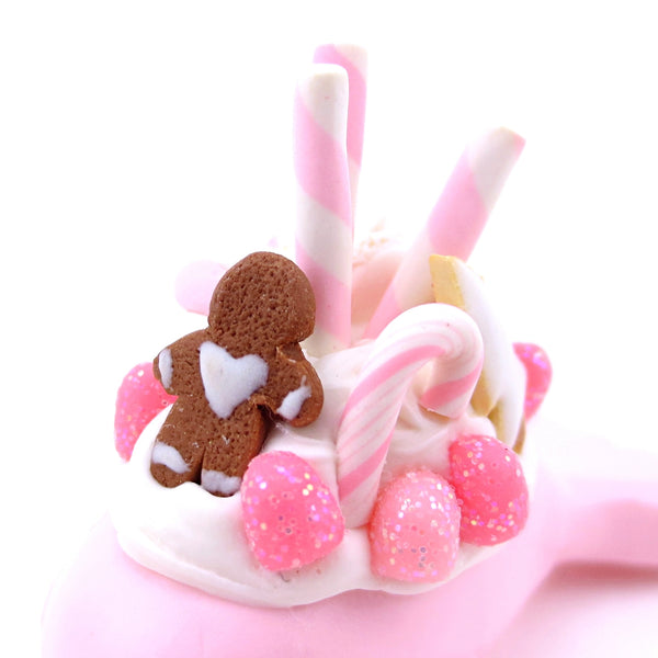 Pink Christmas Dessert Narwhal Figurine - Polymer Clay Christmas Animals