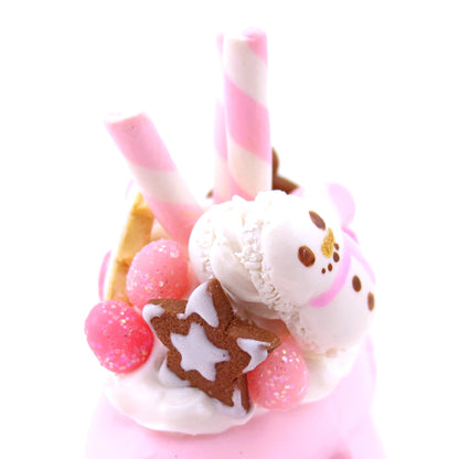 Pink Christmas Dessert Narwhal Figurine - Polymer Clay Christmas Animals