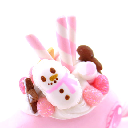 Pink Christmas Dessert Narwhal Figurine - Polymer Clay Christmas Animals