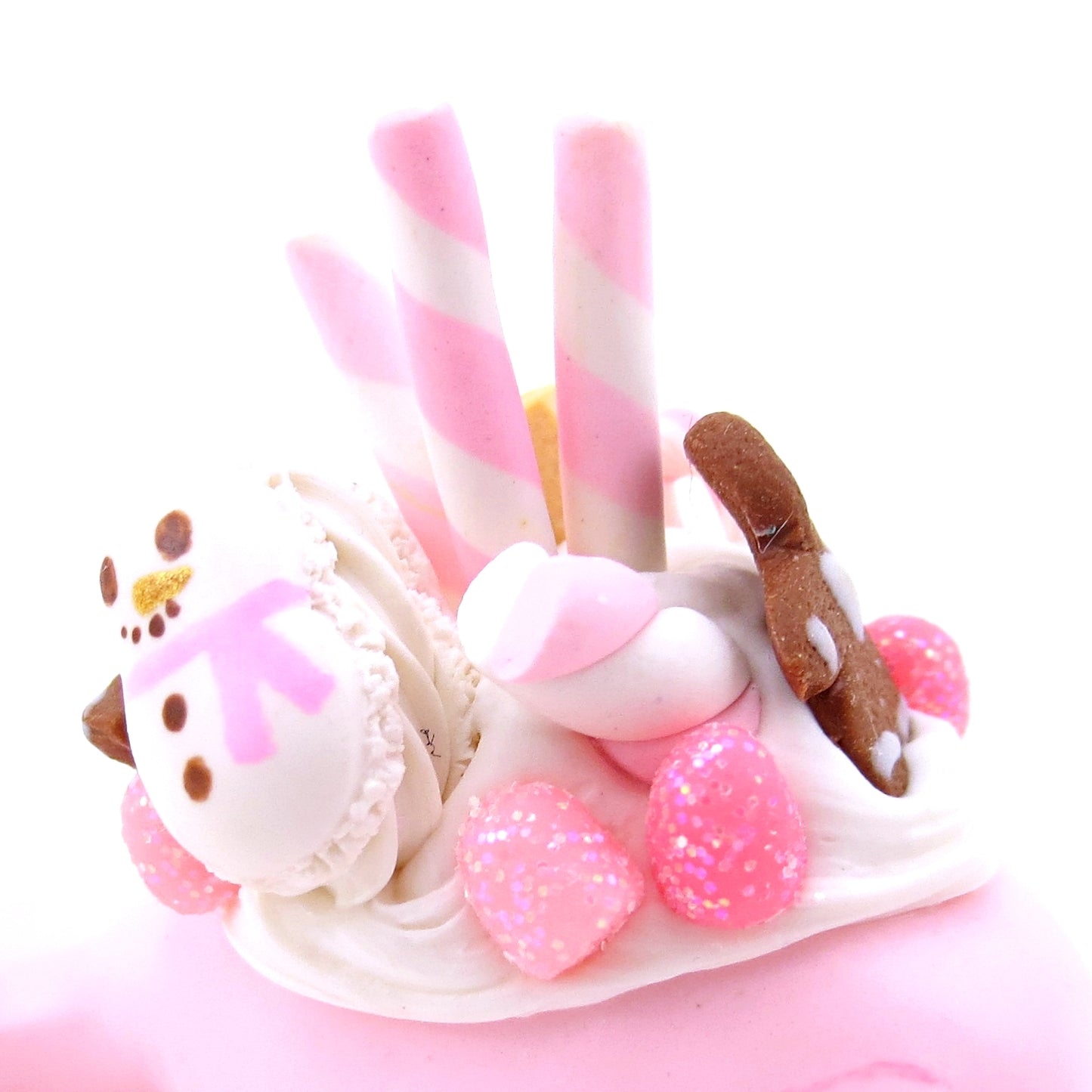 Pink Christmas Dessert Narwhal Figurine - Polymer Clay Christmas Animals