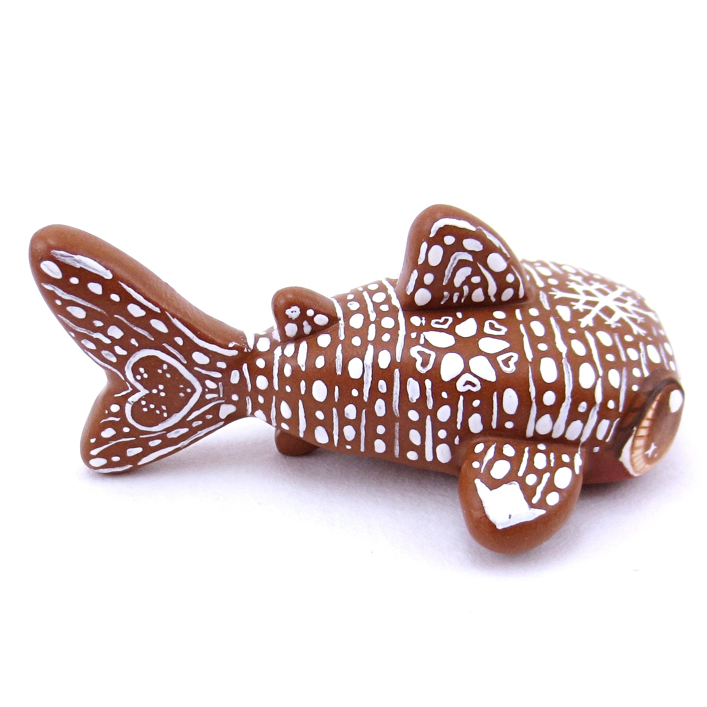 Gingerbread Whale Shark Figurine - Polymer Clay Christmas Animals