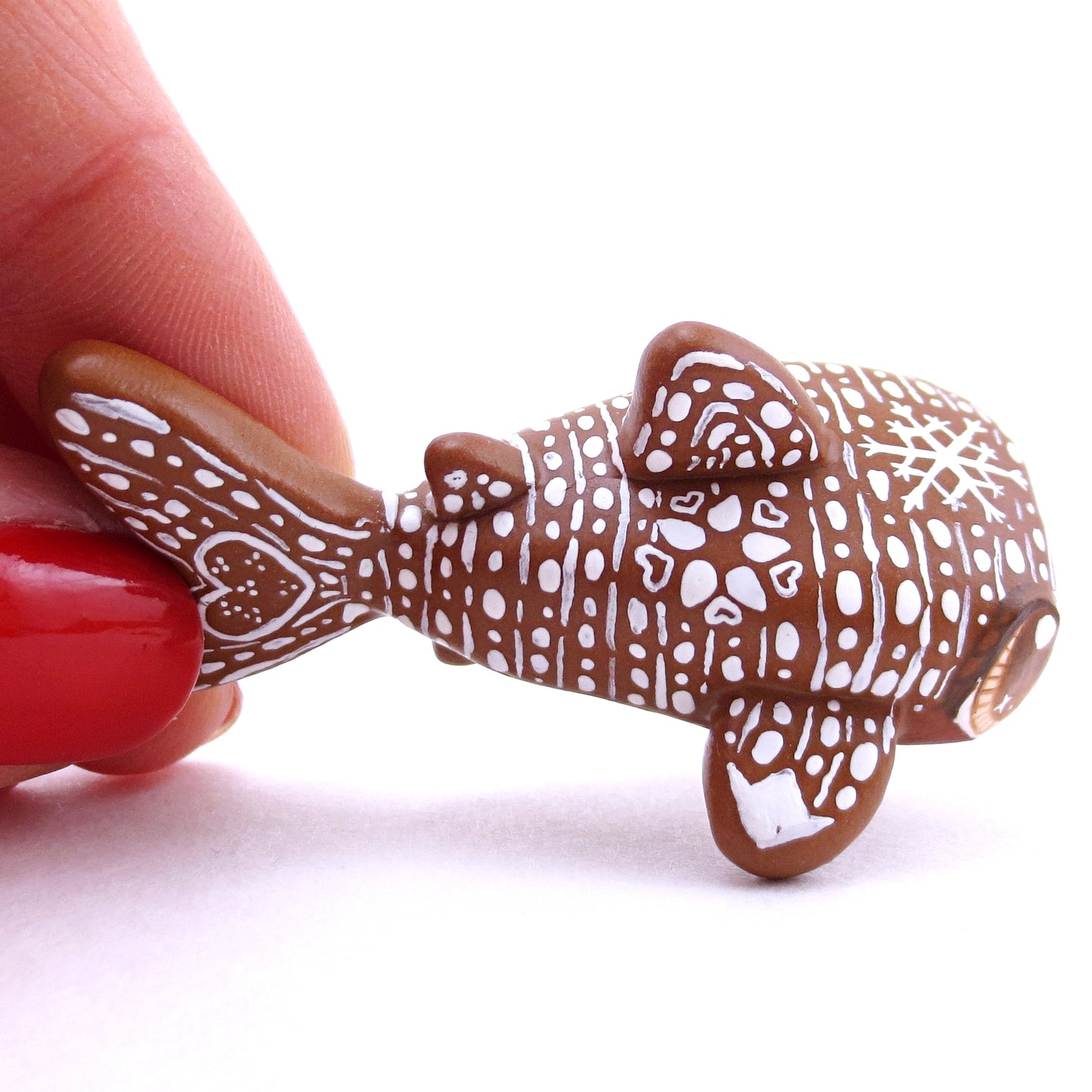 Gingerbread Whale Shark Figurine - Polymer Clay Christmas Animals