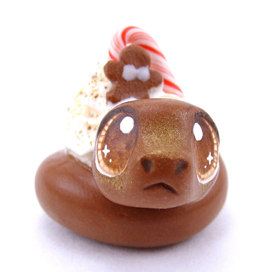 Gingerbread Latte Snake Figurine - Polymer Clay Christmas Animals