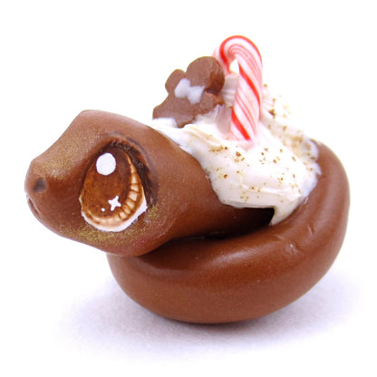 Gingerbread Latte Snake Figurine - Polymer Clay Christmas Animals