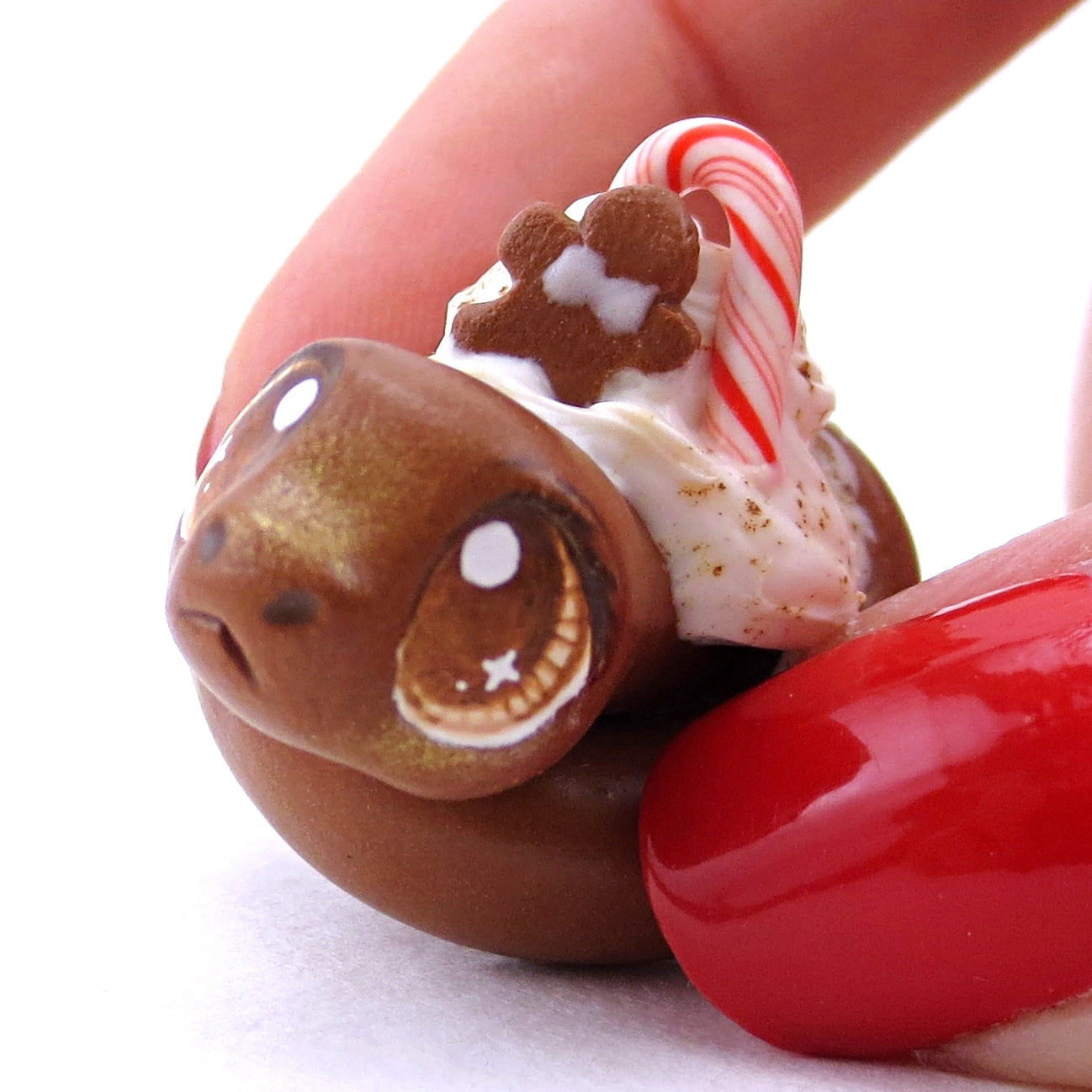 Gingerbread Latte Snake Figurine - Polymer Clay Christmas Animals