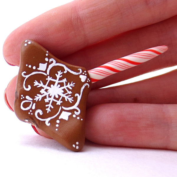 Gingerbread Snowflake Manta Ray Figurine - Polymer Clay Christmas Animals