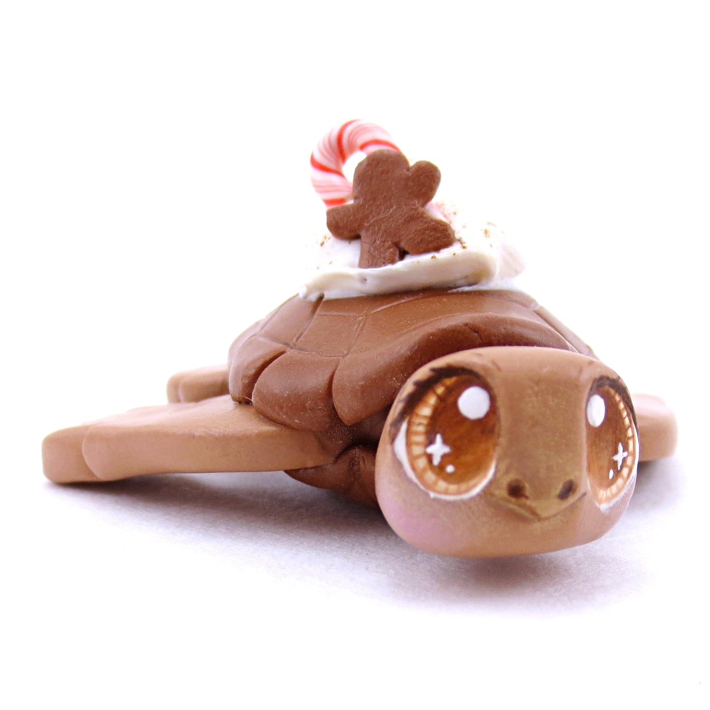 Gingerbread Latte Turtle Figurine - Polymer Clay Christmas Animals