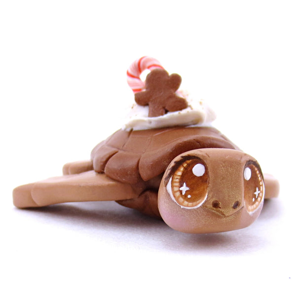 Gingerbread Latte Turtle Figurine - Polymer Clay Christmas Animals