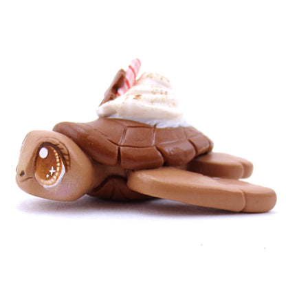 Gingerbread Latte Turtle Figurine - Polymer Clay Christmas Animals