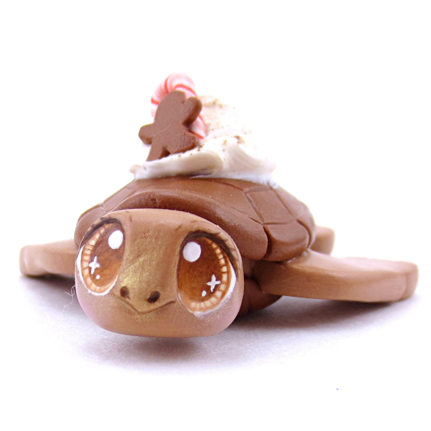 Gingerbread Latte Turtle Figurine - Polymer Clay Christmas Animals