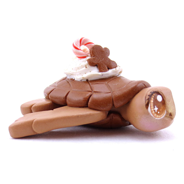 Gingerbread Latte Turtle Figurine - Polymer Clay Christmas Animals