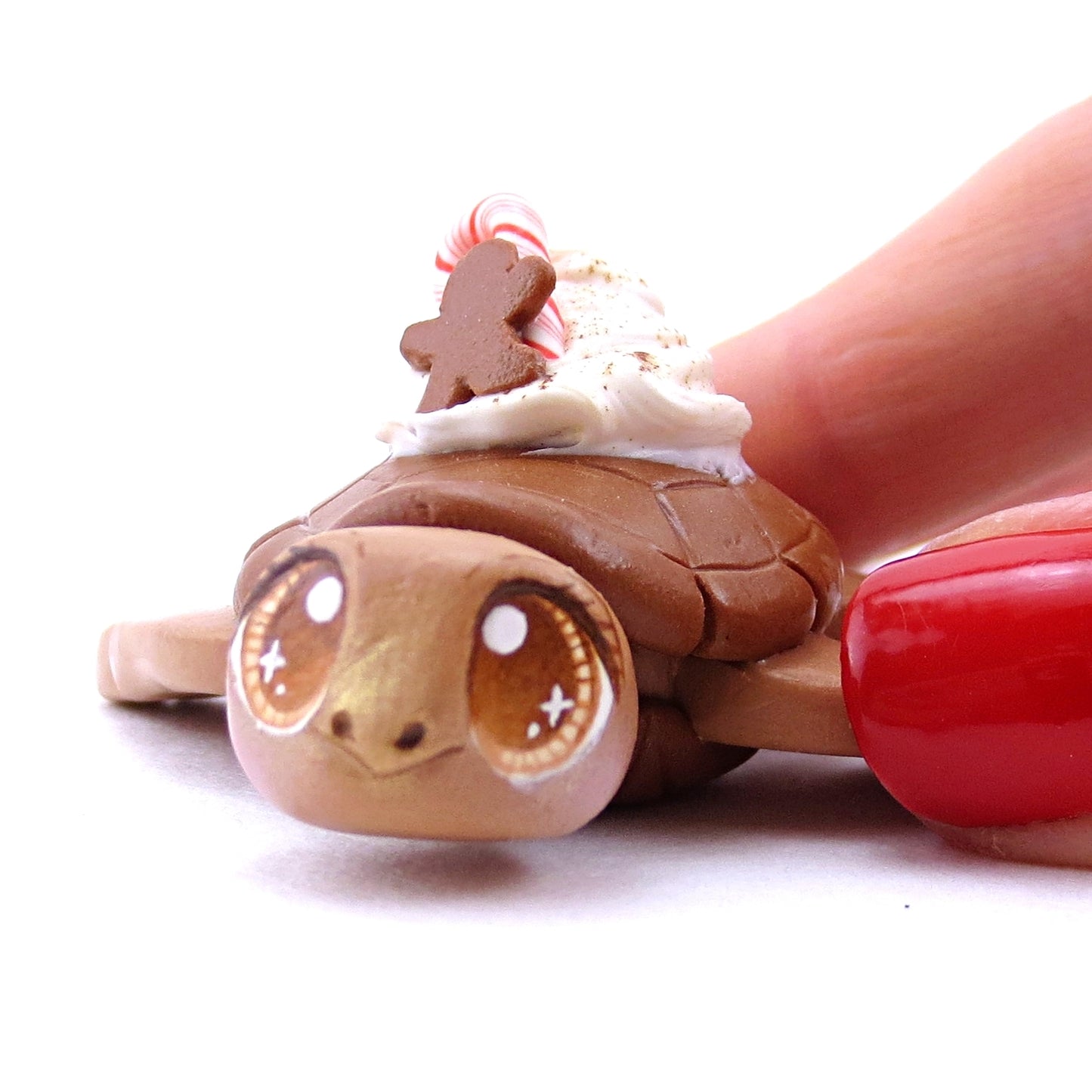 Gingerbread Latte Turtle Figurine - Polymer Clay Christmas Animals