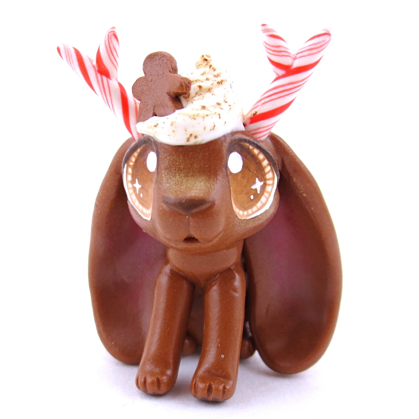 Gingerbread Latte Jackalope Bunny Figurine - Polymer Clay Christmas Animals