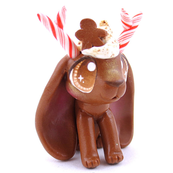 Gingerbread Latte Jackalope Bunny Figurine - Polymer Clay Christmas Animals