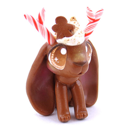 Gingerbread Latte Jackalope Bunny Figurine - Polymer Clay Christmas Animals