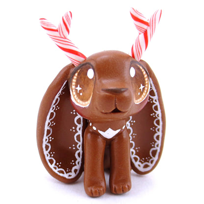 Gingerbread Jackalope Bunny Figurine - Polymer Clay Christmas Animals