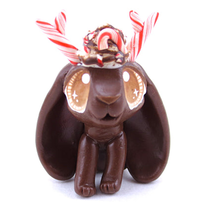 Peppermint Mocha Jackalope Bunny Figurine - Polymer Clay Christmas Animals