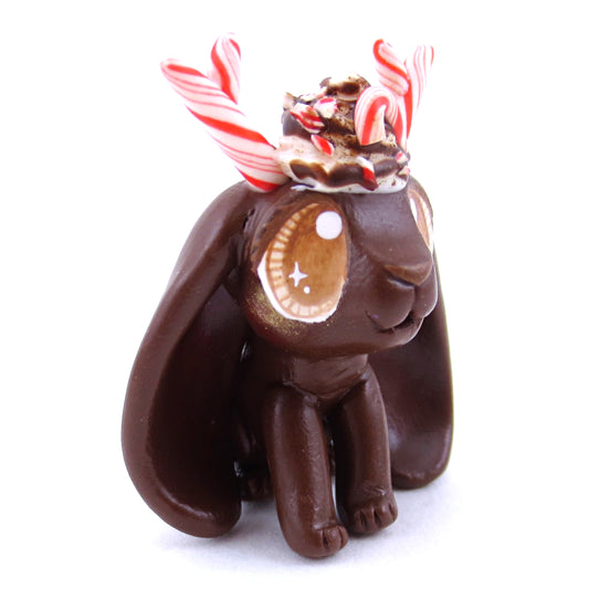 Peppermint Mocha Jackalope Bunny Figurine - Polymer Clay Christmas Animals