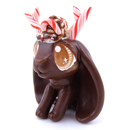 Peppermint Mocha Jackalope Bunny Figurine - Polymer Clay Christmas Animals