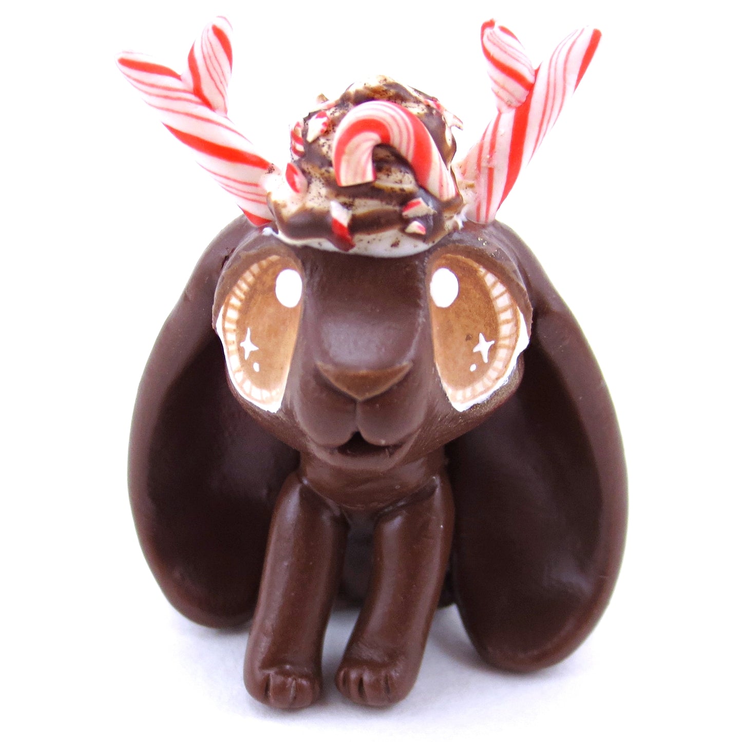 Peppermint Mocha Jackalope Bunny Figurine - Polymer Clay Christmas Animals