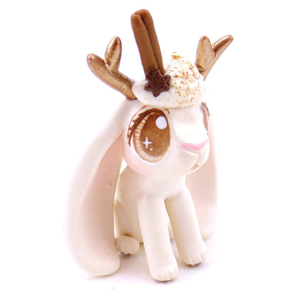 Eggnog Jackalope Bunny Figurine - Polymer Clay Christmas Animals